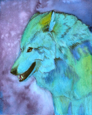 A psychedelic mexican wolf in multicolor hues