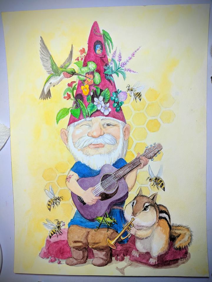 watercolor garden gnome painting