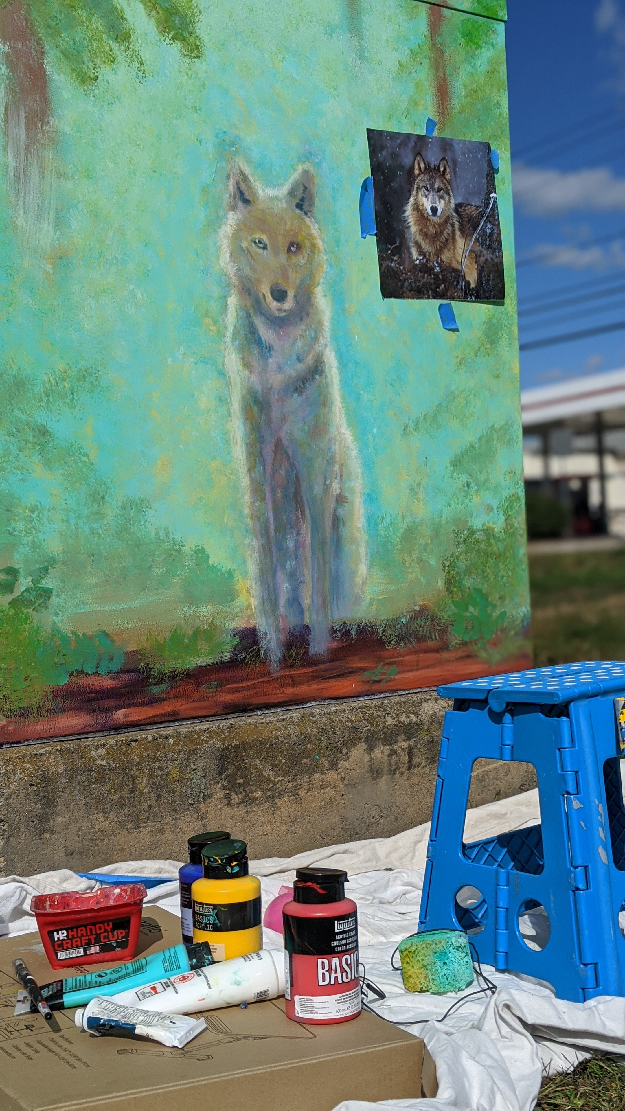 Electric box wolf painting progress