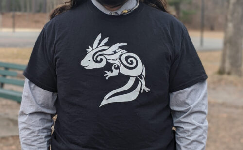 Man wearing axolotl design t shirt