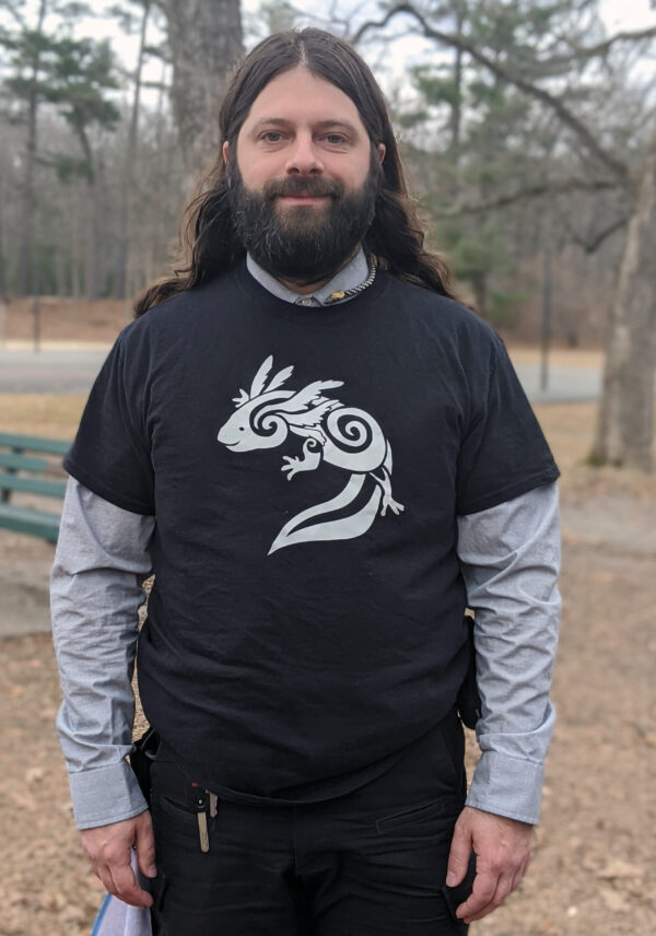 Man wearing axolotl design t shirt