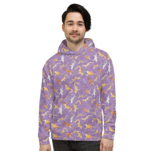 Bearded dragon morphs on purple animal hoodie front