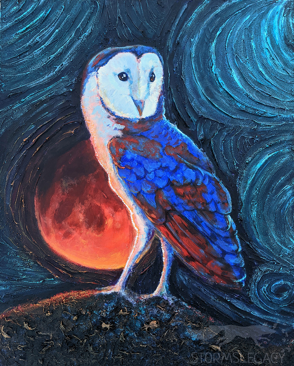 Owl Moon Acrylic Painting